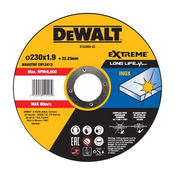 DEWALT TARCZA DO CIĘCIA METALU 230x1,9mm DT43909