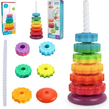Wieża SPIN TĘCZOWY AGAIN Kolorowy SPINAGAIN Zakręcona Piramida EDU SENSORY
