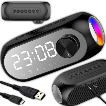 Głośnik Bezprzewodowy Z LUSTREM Bluetooth 5.0 BUDZIK RADIO RGB Zegar Alarm