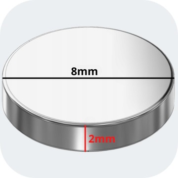 MAGNES NEODYMOWY MOCNY OKRĄGŁY WALCOWY SILNY PŁASKI 8x2mm 10szt OKRĄGŁE
