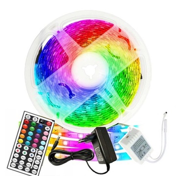 KOLOROWE LEDY 20m LED RGB Z PILOTEM DO OŚWIETLENIA