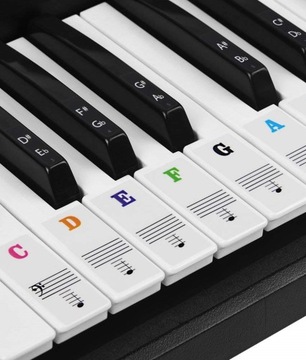 Naklejki nuty na klawisze keyboard pianino kolor