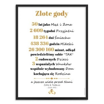 ZŁOTE gody ROCZNICA ślubu plakat + ramka a3