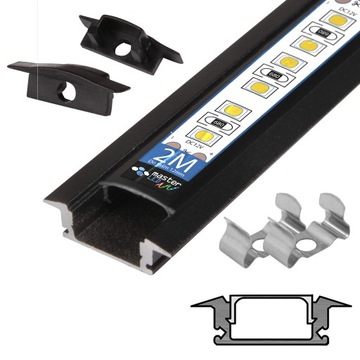 PROFIL LED wpuszczany Do TAŚMA aluminiowy + KLOSZ 2M zaślepka uchwyt