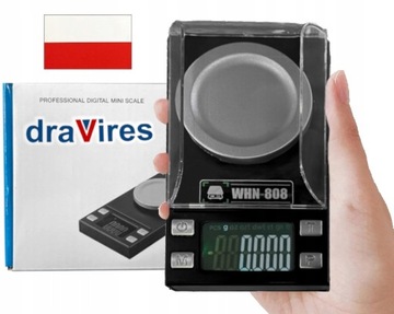 ELEKTRONICZNA WAGA JUBILERSKA draVires 50g/0.001g PRZENOŚNA + naklejka