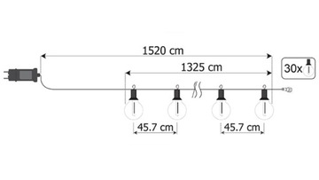 УЛИЧНАЯ САДОВАЯ ГИРЛЯНДНАЯ ЦЕПЬ СВЕТОДИОДНЫХ ЛАМП 30x + ДИСТАНЦИОННОЕ УПРАВЛЕНИЕ
