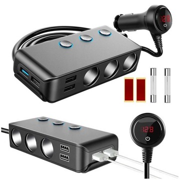 Разветвитель прикуривателя x3 автомобильное зарядное устройство 4x USB QC 12-24 В