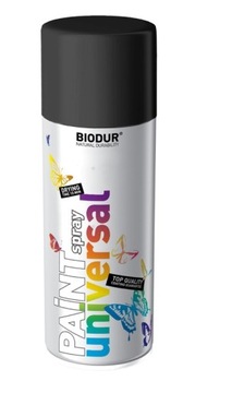 FARBA EMALIA W SPRAYU AEROZOL UNIWERSALNY CZARNA MATOWA spray 400 ml BIODUR