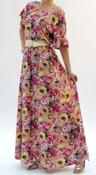 Maxi sukienka BOHO w kwiaty ,róże R. 48 (34-54)