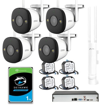 IMOU 4 Kamery WiFi Bullet 4MP NVR 1TB Zestaw +AP