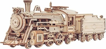 Puzzle 3D, drewniana lokomotywa parowa, model dla dorosłych, do