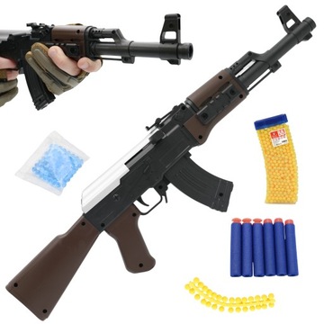 KARABIN AK47 PISTOLET METALOWY NA KULKI 4W1 STRZAŁKI ŻELOWE GRATIS KULKI