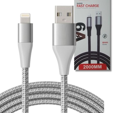 KABEL IPHONE APPLE USB SZYBKIE ŁADOWANIE 6A 120W 2M NYLONOWY FASTCHARGE