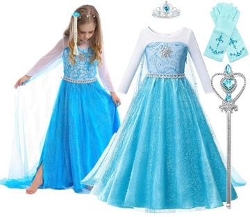 Strój Karnawałowy Kostium dla Dziewczynki ELSA FROZEN 130 cm Rozmiar L