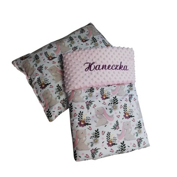 KOMPLET bawełna + MINKY 100x135 HAFT imię dziecka