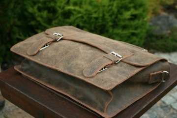 Мужская кожаная сумка через плечо винтажная полировка A4 коричневая