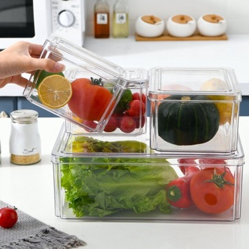 4 ПРОЗРАЧНЫХ КОНТЕЙНЕРА ДЛЯ ХРАНЕНИЯ ПРОДУКТОВ, ОРГАНАЙЗЕР ДЛЯ ХОЛОДИЛЬНИКА