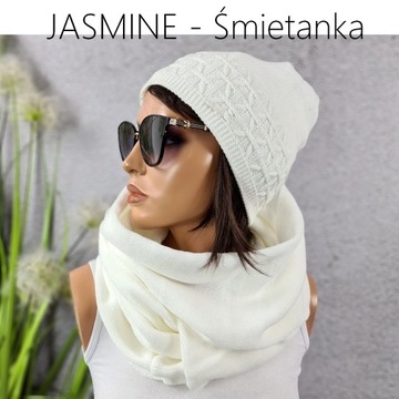 CIEPŁY KOMPLET damski CZAPKA + KOMIN DUŻY szal ZIMOWY POLSKI - 20 KOLORÓW