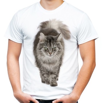 Koszulka z szarym kotem kot szary z ogonem t-shirt z nadrukiem kota XXL