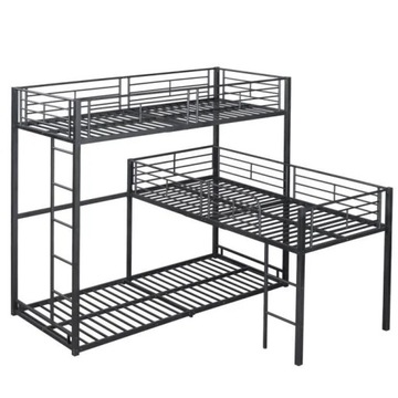 Двухъярусная трехместная кровать 90*200 см, металлический каркас, высокие перила, прочный.