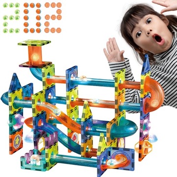 Klocki MAGNETYCZNE DUŻE 202EL Świecące TOR KULKOWY Kulodrom Magnetic Blocks