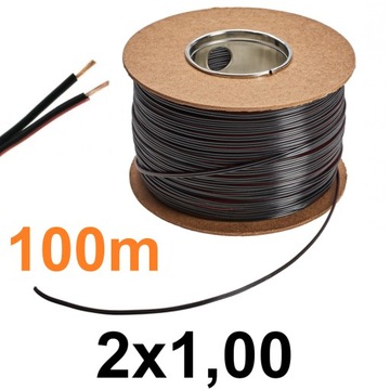 ДВУХПРОВОДНОЙ СВЕТОДИОДНЫЙ КАБЕЛЬ, ЧЕРНЫЙ 2x1,00 | 100М МЕДЬ - ПОЛНЫЙ РУЛОН