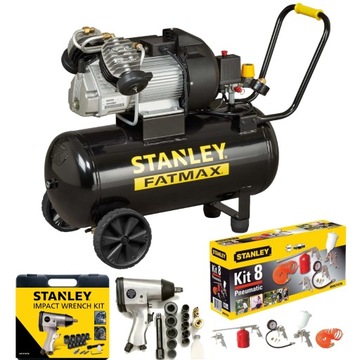 STANLEY KOMPRESOR DWUTŁOKOWY 50L DV2 ZESTAW KIT 8 + KLUCZ UDAROWY