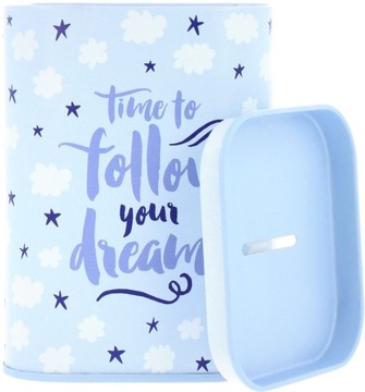 ПРЯМОУГОЛЬНАЯ МЕТАЛЛИЧЕСКАЯ КОПИЛКА ОТКРЫТАЯ ДЛЯ ДЕНЕГ, СИНЯЯ БАНКА