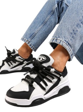 Damskie Buty Sneakersy Sportowe Adidasy Seastar na Platformie Czarne r. 40