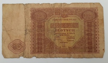Старая коллекционная банкнота Польша 10 злотых 1946 года.