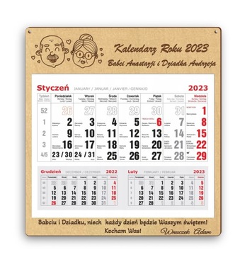 Prezent na Dzień Babci i Dziadka kalendarz 2025 +imiona