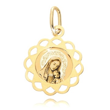Złoty Medalik Matka Boska Kwiatek 585 Chrzest Komunia Bierzmowanie