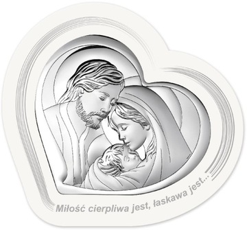 SREBRNY OBRAZEK ŚWIĘTA RODZINA PAMIĄTKA CHRZTU KOMUNII Z GRAWEREM