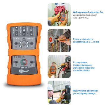 SONEL TKF-13 Tester kolejności faz i kierunku obro