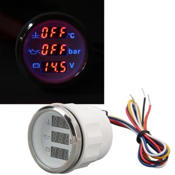 Температура воды, давление масла, вольтметр, 52 мм, 3 в 1, цифровой дисплей, мет.