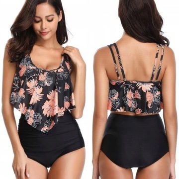 STRÓJ KĄPIELOWY BIKINI WKŁADKI BOHO WYSOKI STAN MAJTEK WYSZCZUPLAJĄCY / S