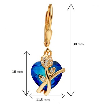 Золотые висячие серьги-сердца с кристаллами 925 пробы с гравировкой