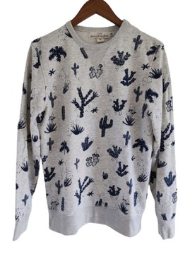 36/38 H&M L.O.G.G. bluza szara cottagecore goblincore print kaktusy bawełna