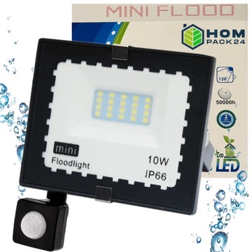 HALOGEN LED 10W CZUJNIK RUCHU lampa reflektor naświetlacz slim wodoodporny
