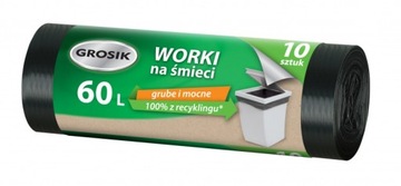 Worki na śmieci GROSIK LDPE 60l 10szt czarne