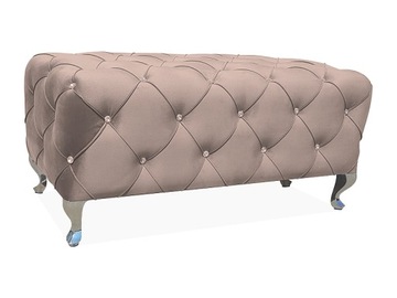 PUF/ ŁAWKA GLAMOUR VELVET BEŻOWY SREBRO KRYSZTAŁY