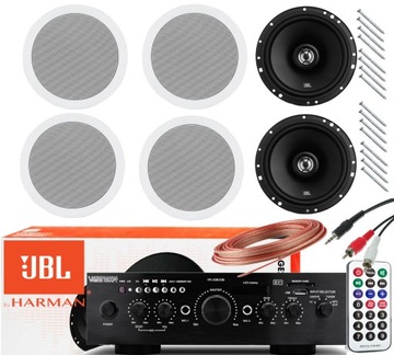 NAGŁOŚNIENIE SUFITOWE JBL 4.0 WZMACNIACZ BLUETOOTH RADIO USB 4 GŁOŚNIKI