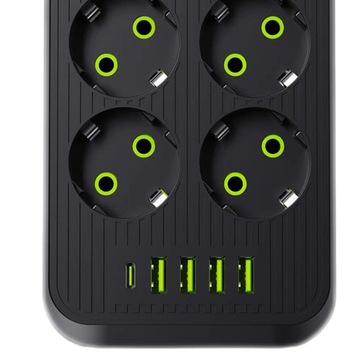 Удлинитель, адаптер ЕС, с 4 портами USB, портативный адаптер для настольных ПК, черный 6