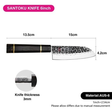 Nóż Santoku Fissman-Kensei Bokuden, stal AUS-8, 15 cm, srebrny/brązowy