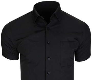 Moda_wygoda Czarna bawełniana koszula slim kieszonka krótki rękaw L/XL 42