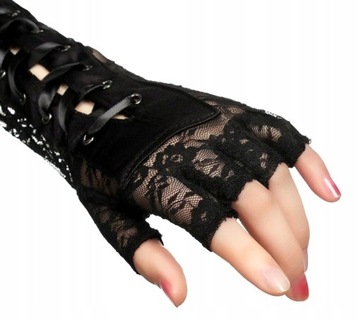 Rękawiczki długie czarne koronkowe bez palców boho