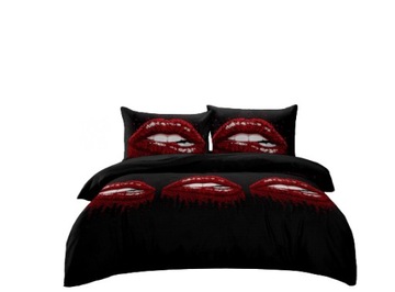 POŚCIEL 3D 160X200 CZARNA USTA LOVE KOMPLET KISS WZORY