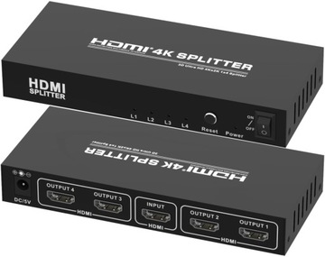 Splitter 1x4 Urządzenia Jednocześnie Rozdzielacz Aktywny HDMI 2.0 4Kx2K@60