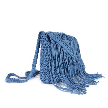 Синяя хлопковая летняя тканая сумка в стиле макраме на молнии