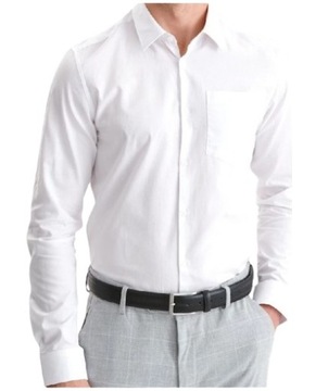 Modely Koszula Męska Biała Bawełna 100% Długi Rękaw Slim Fit Modna 39/40 M